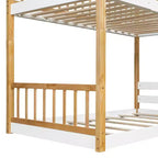 Letto a castello Twin su Twin con tetto e finestra, letto a castello per bambini in legno con scaletta e spondine, struttura in pino massiccio, naturale