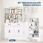 Grande Libreria in Legno per Bambini, 2 Cassetti, 4 Ante, Armadio Contenitore a 6 Ripiani, Scaffale Organizzatore Spazioso, per Soggiorno, Ufficio