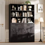 Grande Libreria in Legno per Bambini, 2 Cassetti, 4 Ante, Armadio Contenitore a 6 Ripiani, Scaffale Organizzatore Spazioso, per Soggiorno, Ufficio