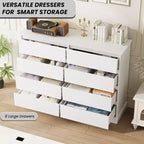 Comò moderno per camera da letto con 8 cassetti, cassettiera ampia, mobile contenitore in legno per armadio, soggiorno, cameretta bambini, asilo nido, bianco