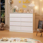 Comò moderno per camera da letto con 8 cassetti, cassettiera ampia, mobile contenitore in legno per armadio, soggiorno, cameretta bambini, asilo nido, bianco