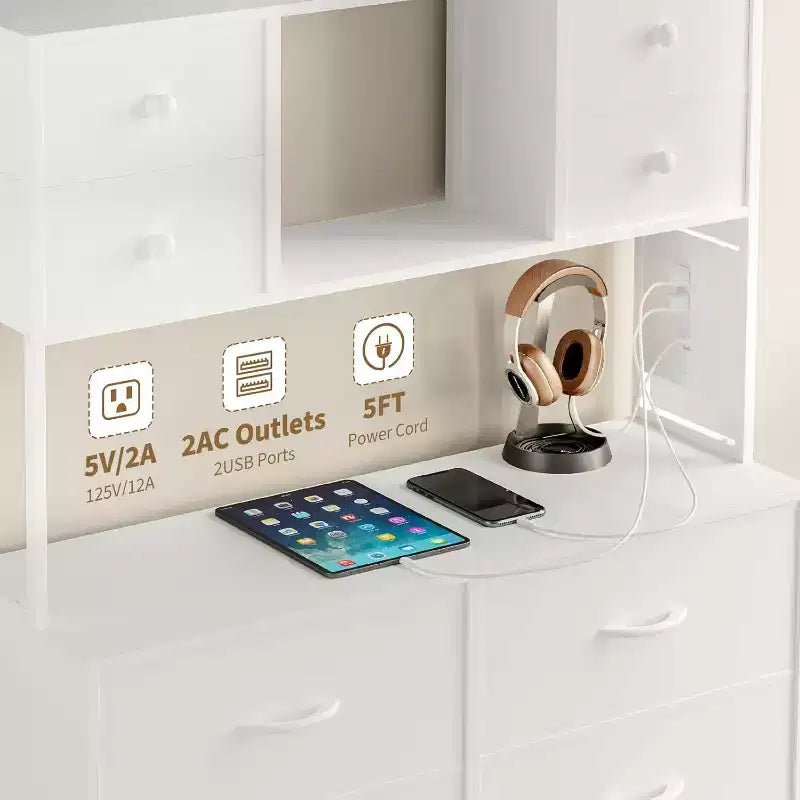 Cassettiera in Tessuto a 12 Cassetti, Scaffali Aperti, Struttura in Metallo, per Camera da Letto, Corridoio