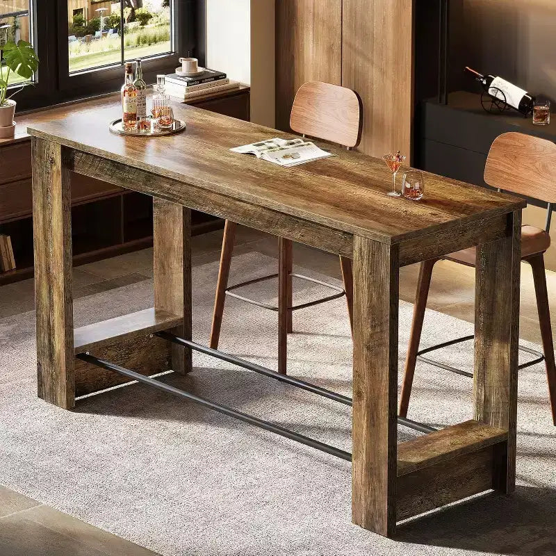 Tavolo da Bar Alto 160 cm, Tavolo da Pub Altezza Bancone 95 cm con Poggiapiedi in Metallo, Mobile Bar Lungo per Cucina, Bistrò o Ristorante