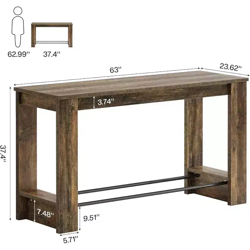 Tavolo da Bar Alto 160 cm, Tavolo da Pub Altezza Bancone 95 cm con Poggiapiedi in Metallo, Mobile Bar Lungo per Cucina, Bistrò o Ristorante