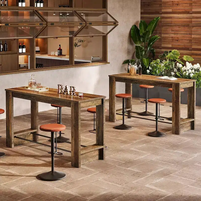 Tavolo da Bar Alto 160 cm, Tavolo da Pub Altezza Bancone 95 cm con Poggiapiedi in Metallo, Mobile Bar Lungo per Cucina, Bistrò o Ristorante