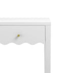 Comodino bianco con cassetto, tavolino moderno con design a grembiule ondulato, tavolino compatto per camera da letto e soggiorno, tavolino piccolo con contenitore