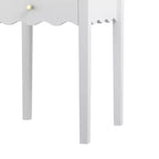 Comodino bianco con cassetto, tavolino moderno con design a grembiule ondulato, tavolino compatto per camera da letto e soggiorno, tavolino piccolo con contenitore