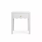 Comodino bianco con cassetto, tavolino moderno con design a grembiule ondulato, tavolino compatto per camera da letto e soggiorno, tavolino piccolo con contenitore
