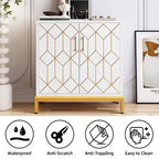 Madia, Credenza Moderna con Ante e Ripiani, 30.9L14.3P33.3A, Bianco/Oro per Cucina/Ufficio/Sala da Pranzo/Soggiorno
