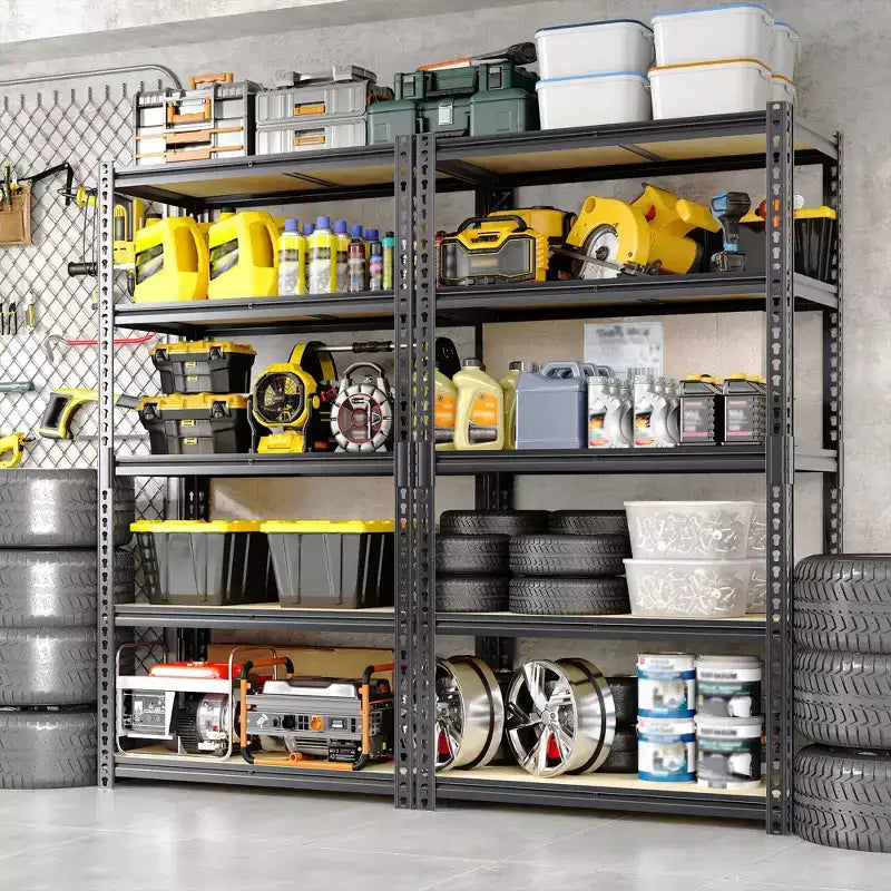Scaffale per Garage Resistente a 5 Ripiani 48W, 72H x 48W x 24D, Regolabile in Acciaio al Carbonio, Capacità 3000 lb