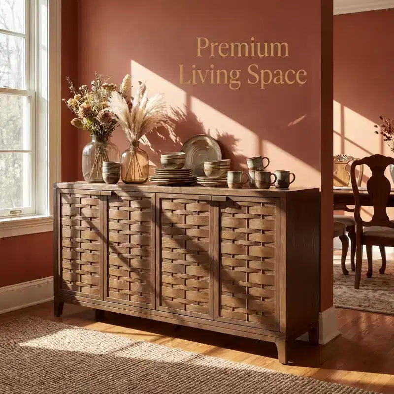 Credenza/mobile basso 4 ante Gree da 149,86 cm, stile moderno di metà secolo, tessitura 3D