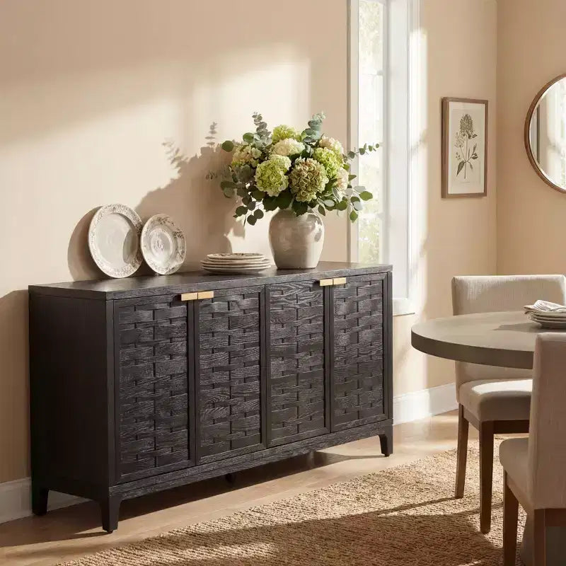 Credenza/mobile basso 4 ante Gree da 149,86 cm, stile moderno di metà secolo, tessitura 3D