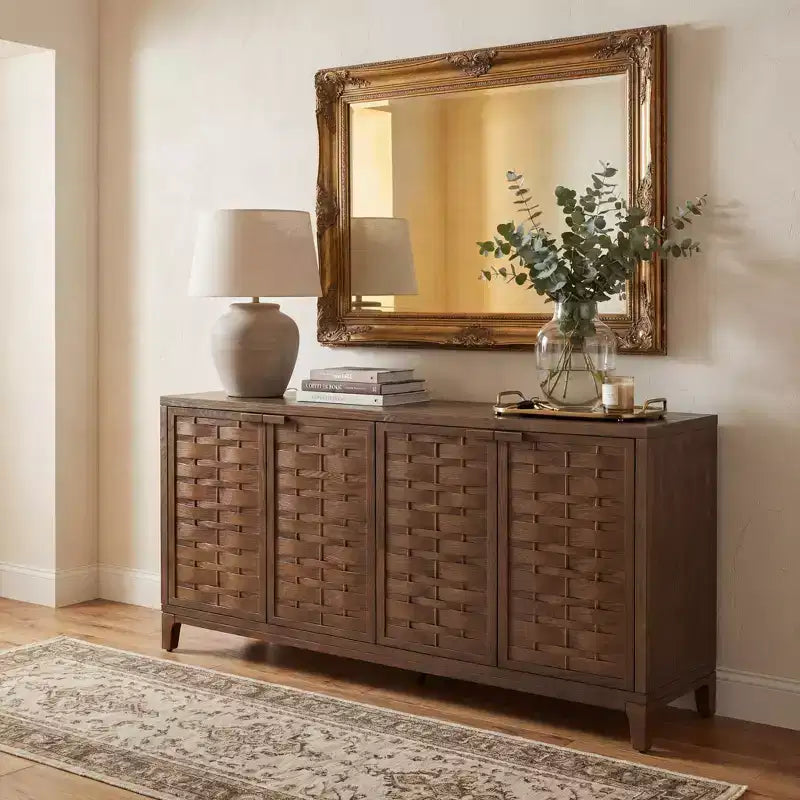 Credenza/mobile basso 4 ante Gree da 149,86 cm, stile moderno di metà secolo, tessitura 3D