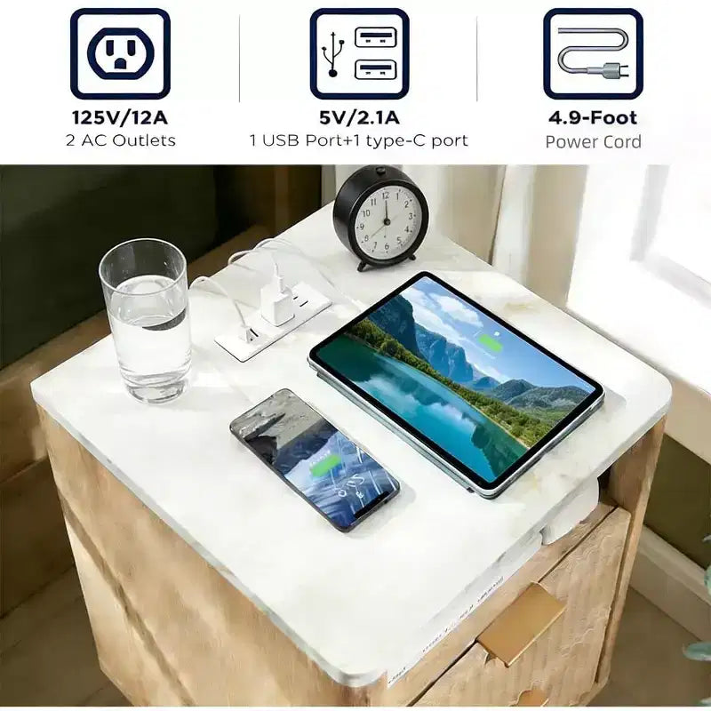 Comodino, tavolino da notte 3-in-1, comodino a 2 cassetti, comodino moderno curvo, per soggiorno, camera da letto