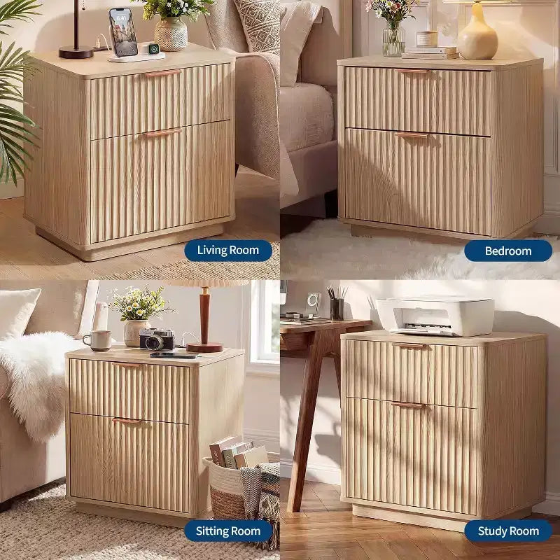 Comodino scanalato, Comodino di metà secolo, Tavolino moderno, Profilo curvo, per camera da letto, soggiorno