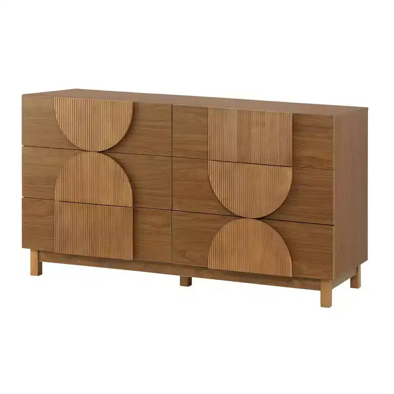 Cassettiera moderna geometrica a 6 cassetti, mobile contenitore ampio con accento a semicerchio per camera da letto e soggiorno