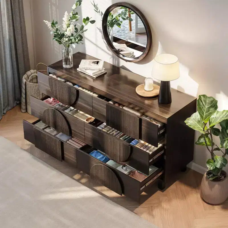 Cassettiera moderna geometrica a 6 cassetti, mobile contenitore ampio con accento a semicerchio per camera da letto e soggiorno