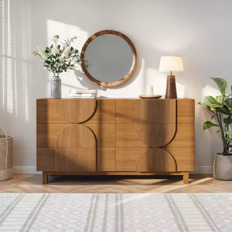 Cassettiera moderna geometrica a 6 cassetti, mobile contenitore ampio con accento a semicerchio per camera da letto e soggiorno