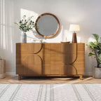 Cassettiera moderna geometrica a 6 cassetti, mobile contenitore ampio con accento a semicerchio per camera da letto e soggiorno