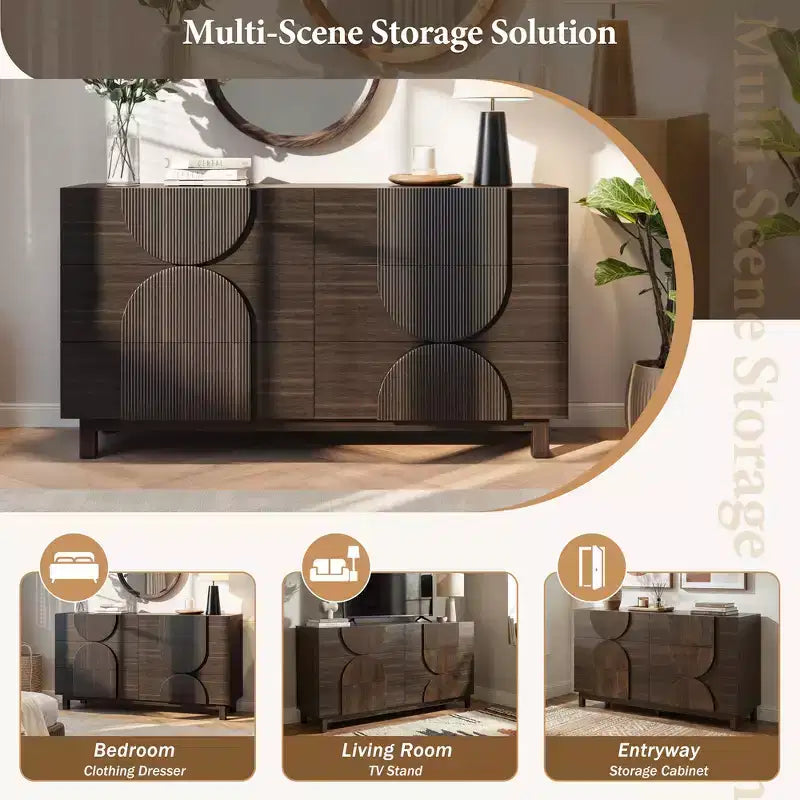 Cassettiera moderna geometrica a 6 cassetti, mobile contenitore ampio con accento a semicerchio per camera da letto e soggiorno
