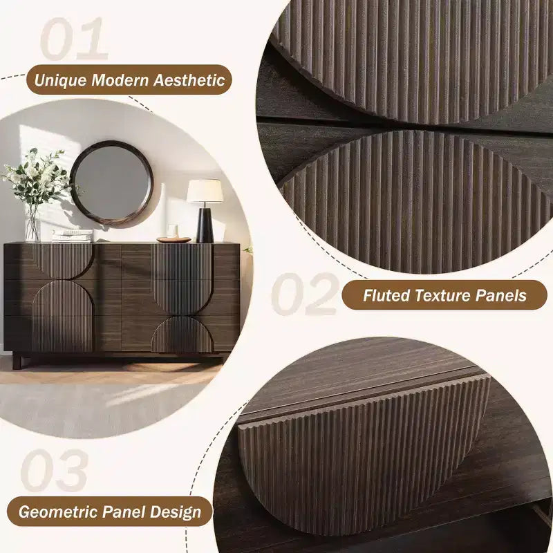 Cassettiera moderna geometrica a 6 cassetti, mobile contenitore ampio con accento a semicerchio per camera da letto e soggiorno