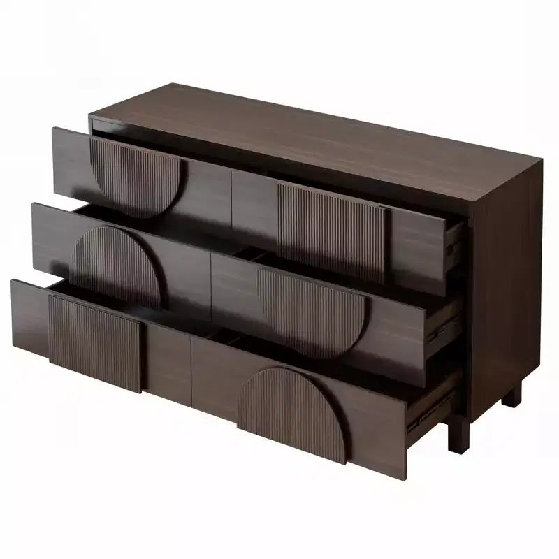 Cassettiera moderna geometrica a 6 cassetti, mobile contenitore ampio con accento a semicerchio per camera da letto e soggiorno