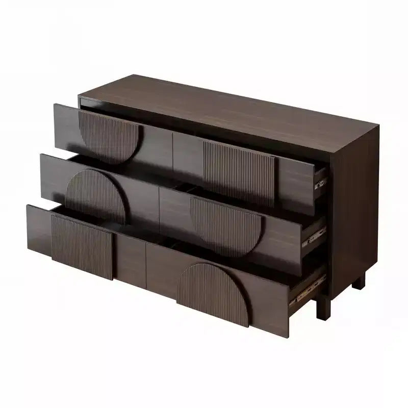 Cassettiera moderna geometrica a 6 cassetti, mobile contenitore ampio con accento a semicerchio per camera da letto e soggiorno