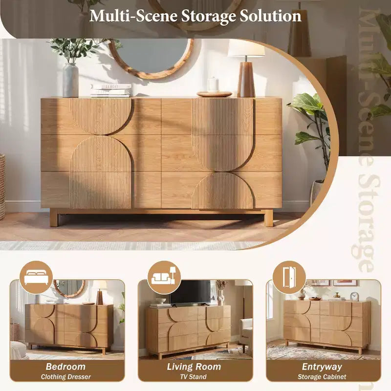 Cassettiera moderna geometrica a 6 cassetti, mobile contenitore ampio con accento a semicerchio per camera da letto e soggiorno