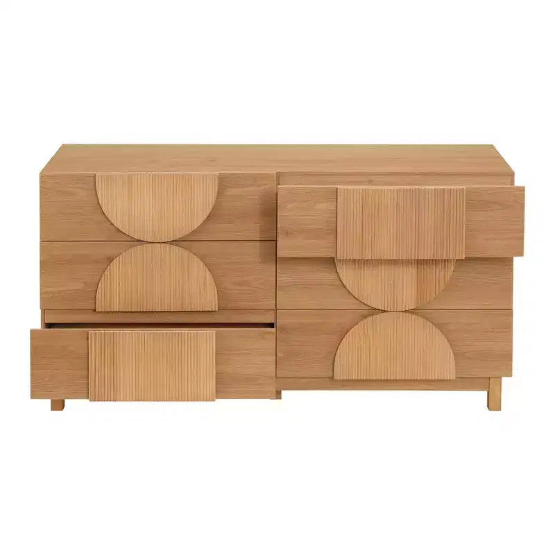 Cassettiera moderna geometrica a 6 cassetti, mobile contenitore ampio con accento a semicerchio per camera da letto e soggiorno