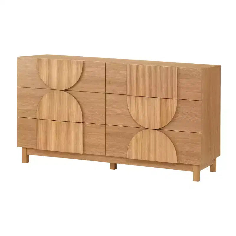 Cassettiera moderna geometrica a 6 cassetti, mobile contenitore ampio con accento a semicerchio per camera da letto e soggiorno