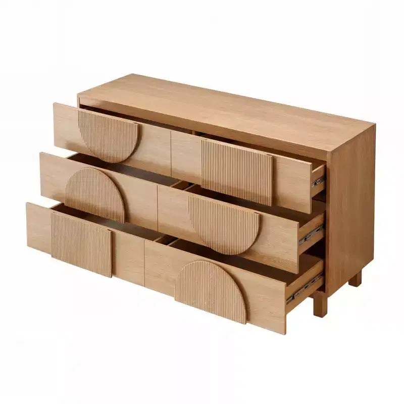 Cassettiera moderna geometrica a 6 cassetti, mobile contenitore ampio con accento a semicerchio per camera da letto e soggiorno