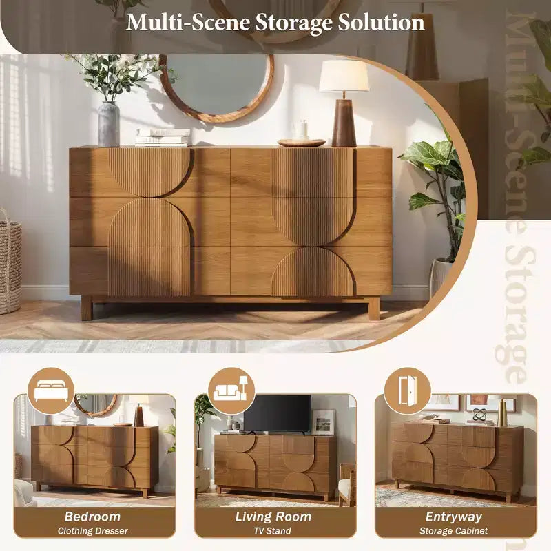 Cassettiera moderna geometrica a 6 cassetti, mobile contenitore ampio con accento a semicerchio per camera da letto e soggiorno