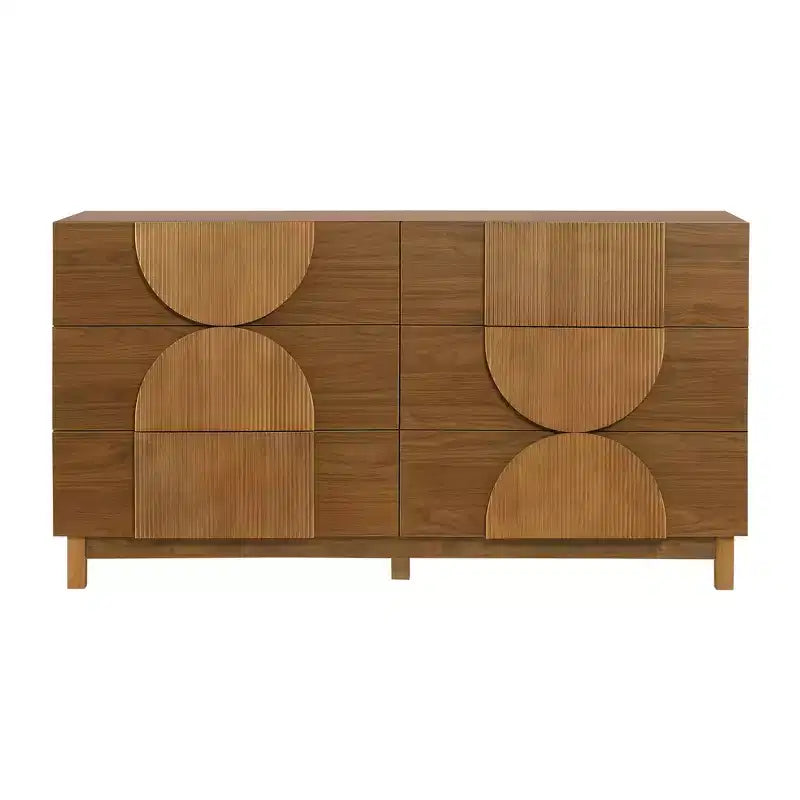 Cassettiera moderna geometrica a 6 cassetti, mobile contenitore ampio con accento a semicerchio per camera da letto e soggiorno