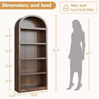 Libreria a 5 ripiani, libreria ad arco alta 182 cm, scaffale espositivo in stile rustico, librerie in legno per casa, ufficio, soggiorno