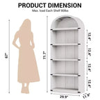 Libreria a 5 ripiani, libreria ad arco alta 182 cm, scaffale espositivo in stile rustico, librerie in legno per casa, ufficio, soggiorno