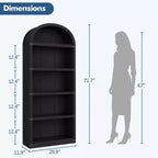 Libreria a 5 ripiani, libreria ad arco alta 182 cm, scaffale espositivo in stile rustico, librerie in legno per casa, ufficio, soggiorno