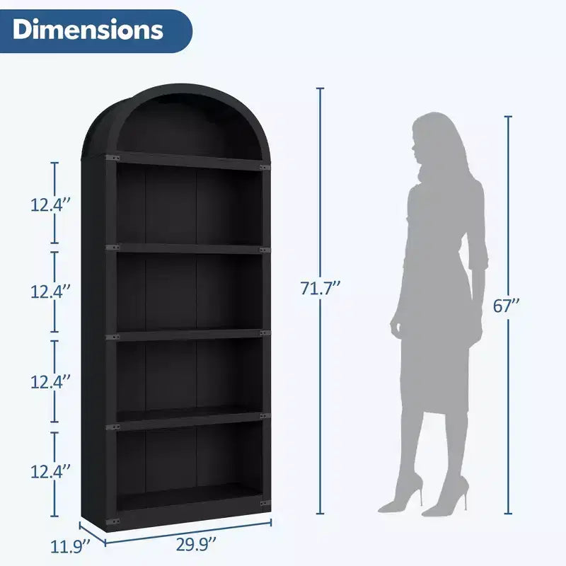 Libreria a 5 ripiani, libreria ad arco alta 182 cm, scaffale espositivo in stile rustico, librerie in legno per casa, ufficio, soggiorno