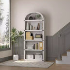 Libreria a 5 ripiani, libreria ad arco alta 182 cm, scaffale espositivo in stile rustico, librerie in legno per casa, ufficio, soggiorno
