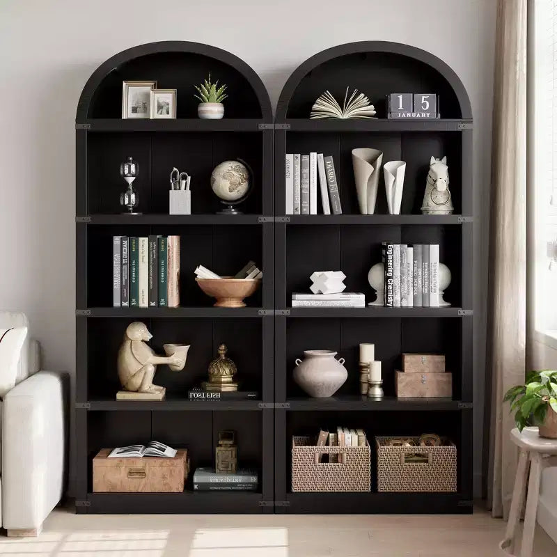 Libreria a 5 ripiani, libreria ad arco alta 182 cm, scaffale espositivo in stile rustico, librerie in legno per casa, ufficio, soggiorno