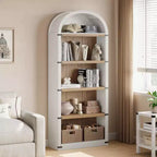 Libreria a 5 ripiani, libreria ad arco alta 182 cm, scaffale espositivo in stile rustico, librerie in legno per casa, ufficio, soggiorno