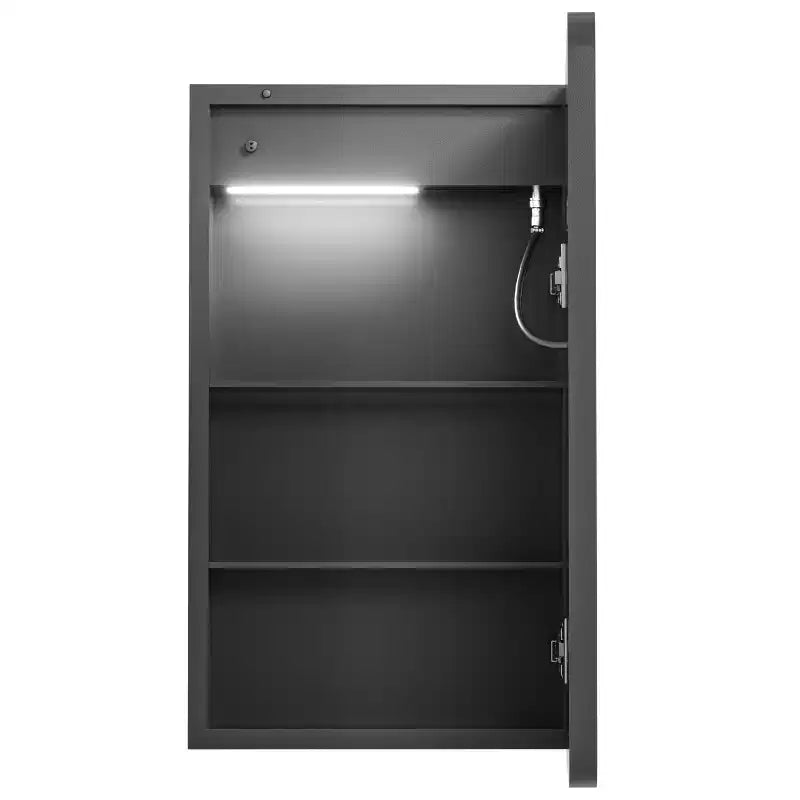 Armadietto dei medicinali rettangolare in ferro da 16 pollici L x 28 pollici A con specchio, luce LED dimmerabile, antiappannamento e prese - Completamente assemblato