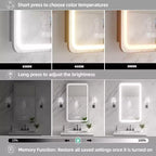 Armadietto dei medicinali rettangolare in ferro da 16 pollici L x 28 pollici A con specchio, luce LED dimmerabile, antiappannamento e prese - Completamente assemblato